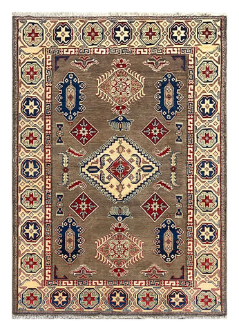27579-Kazak Hand-Knotted/Handmade Afghan Rug/Carpet Tribal/Nomadic Authentic/ Size: 6'9" x 4'9"/206cm x 145cm
