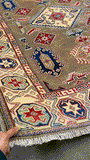 27579-Kazak Hand-Knotted/Handmade Afghan Rug/Carpet Tribal/Nomadic Authentic/ Size: 6'9" x 4'9"/206cm x 145cm