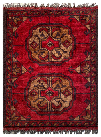 26389- Khal Mohammad Afghan Hand-Knotted Authentic/Traditional/Rug/Size: 1'9" x 1'4"/53cm x 41cm