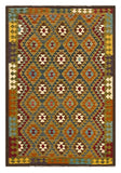 27555 - Kelim Hand-Woven/Flat-Weaved/Afghan Kelim/Carpet Modern/Nomadic Authentic/Size: 9'3" x 6'4"/282cm × 193cm