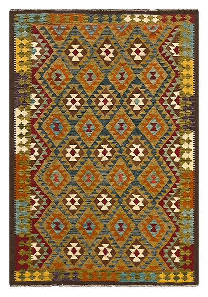 27555 - Kelim Hand-Woven/Flat-Weaved/Afghan Kelim/Carpet Modern/Nomadic Authentic/Size: 9'3" x 6'4"/282cm × 193cm
