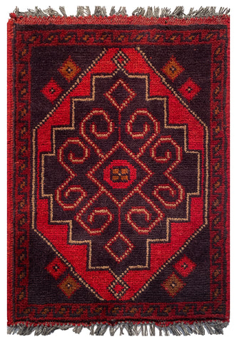26367- Khal Mohammad Afghan Hand-Knotted Authentic/Traditional/Rug/Size: 1'9" x 1'3"/53cm x 38cm