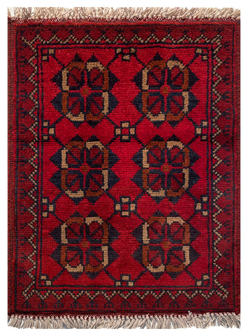 26355- Khal Mohammad Afghan Hand-Knotted Authentic/Traditional/Rug/Size: 1'8" x 1'3"