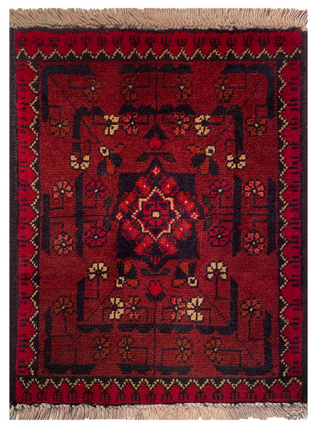 26349- Khal Mohammad Afghan Hand-Knotted Authentic/Traditional/Rug/Size: 1'9" x 1'4"
