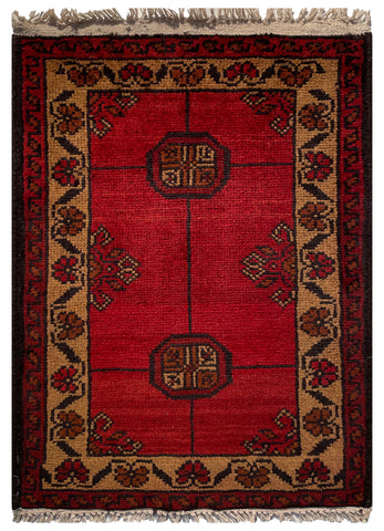 26391- Khal Mohammad Afghan Hand-Knotted Authentic/Traditional/Rug/Size: 2'0" x 1'4"/61cm x 41cm