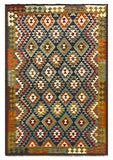 27558 - Kelim Hand-Woven/Flat-Weaved/Afghan Kelim/Carpet Modern/Nomadic Authentic/Size: 9'3" x 6'5"/282cm × 196cm