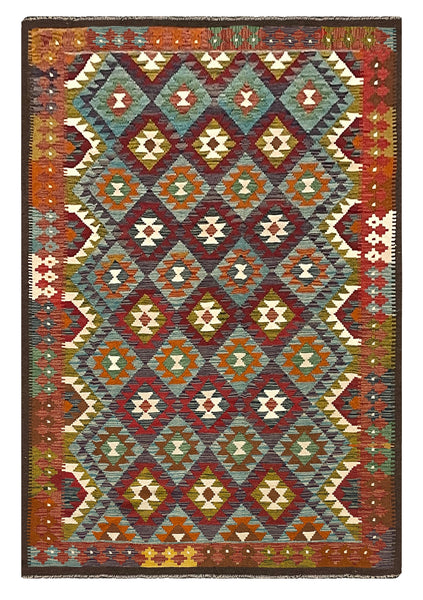27556 - Kelim Hand-Woven/Flat-Weaved/Afghan Kelim/Carpet Modern/Nomadic Authentic/Size: 9'6" x 6'7"/290cm × 201cm