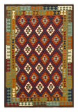 27550 - Kelim Hand-Woven/Flat-Weaved/Afghan Kelim/Carpet Modern/Nomadic Authentic/Size: 9'4" x 6'5"/284cm × 196cm
