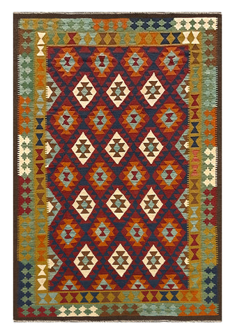 27550 - Kelim Hand-Woven/Flat-Weaved/Afghan Kelim/Carpet Modern/Nomadic Authentic/Size: 9'4" x 6'5"/284cm × 196cm