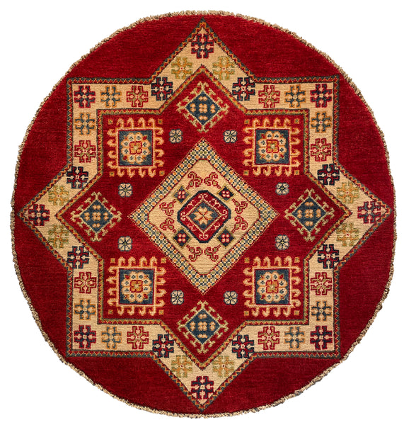 26625 - Kazak Hand-Knotted/Handmade Afghan Tribal/Nomadic Authentic/Size: 3'3" x 3'3"