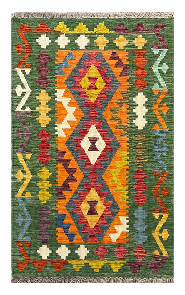 27683 - Kelim Hand-Woven/Flat-Weaved/Afghan Kelim/Carpet Modern/Nomadic Authentic/Size: 4'5" x 2'7"/135cm × 79cm