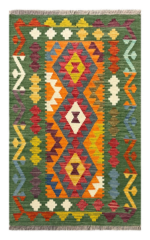 27683 - Kelim Hand-Woven/Flat-Weaved/Afghan Kelim/Carpet Modern/Nomadic Authentic/Size: 4'5" x 2'7"/135cm × 79cm