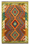 27709 - Kelim Hand-Woven/Flat-Weaved/Afghan Kelim/Carpet/ Modern/ Nomadic/ Size: 4'2" x 2'7"/127 cm × 79 cm