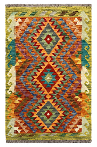 27709 - Kelim Hand-Woven/Flat-Weaved/Afghan Kelim/Carpet/ Modern/ Nomadic/ Size: 4'2" x 2'7"/127 cm × 79 cm