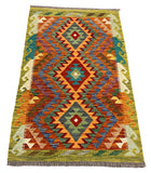 27709 - Kelim Hand-Woven/Flat-Weaved/Afghan Kelim/Carpet/ Modern/ Nomadic/ Size: 4'2" x 2'7"/127 cm × 79 cm