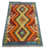 27731 - Kelim Hand-Woven/Flat-Weaved/Afghan Kelim/Carpet Modren/Nomadic Authentic/Size: 4'1" x 2'7"/124cm ×79cm