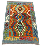 27696 - Kelim Hand-Woven/Flat-Weaved/Afghan Kelim/Carpet Modern/Nomadic Authentic/Size: 3'11" x 2'7"/119 cm × 79 cm