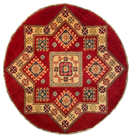 26608 - Kazak Hand-Knotted/Handmade Afghan Tribal/Nomadic Authentic/Size: 3'4" x 3'3"