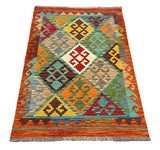 27689 - Kelim Hand-Woven/Flat-Weaved/Afghan Kelim/Carpet Modern/Nomadic Authentic/Size: 4'1" x 2'8"/124 cm × 81cm