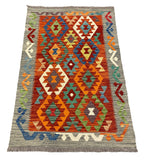 27750 - Kelim Hand-Woven/Flat-Weaved/Afghan Kelim/Carpet Modren/Nomadic Authentic/Size: 4'2" x 2'9"/127cm × 84cm