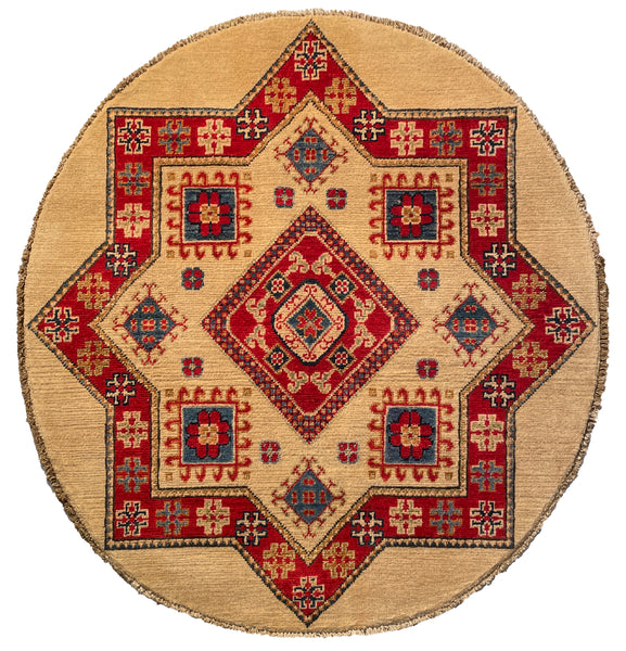 26609 - Kazak Hand-Knotted/Handmade Afghan Tribal/Nomadic Authentic/Size: 3'4" x 3'3"