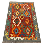 27715 - Kelim Hand-Woven/Flat-Weaved/Afghan Kelim/Carpet Modren/Nomadic Authentic/Size: 4'2" x 2'8"/127cm ×81cm