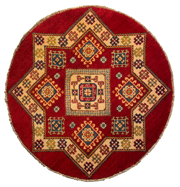 26621 - Kazak Hand-Knotted/Handmade Afghan Tribal/Nomadic Authentic/Size: 3'4" x 3'3"