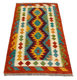 27753 - Kelim Hand-Woven/Flat-Weaved/Afghan Kelim/Carpet Modren/Nomadic Authentic/Size: 4'6" x 2'8"/137cm ×81cm