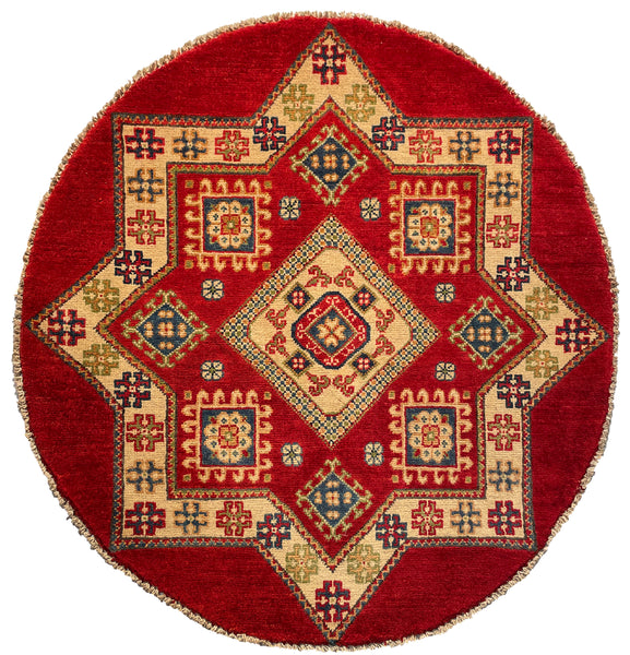 26616 - Kazak Hand-Knotted/Handmade Afghan Tribal/Nomadic Authentic/Size: 3'3" x 3'3"