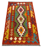 27695 - Kelim Hand-Woven/Flat-Weaved/Afghan Kelim/Carpet Modern/Nomadic Authentic/Size: 4'2" x 2'6"/127 cm × 76 cm
