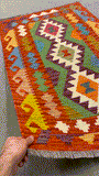 27695 - Kelim Hand-Woven/Flat-Weaved/Afghan Kelim/Carpet Modern/Nomadic Authentic/Size: 4'2" x 2'6"/127 cm × 76 cm