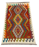 27694 - Kelim Hand-Woven/Flat-Weaved/Afghan Kelim/Carpet Modern/Nomadic Authentic/Size: 4'2" x 2'6"/127 cm × 76 cm