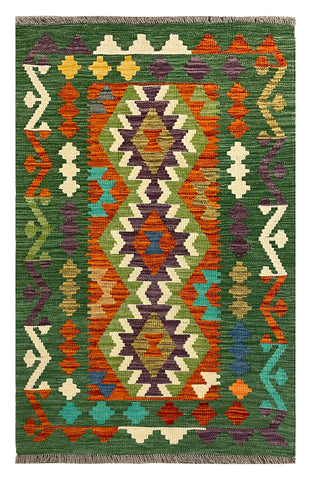27752 - Kelim Hand-Woven/Flat-Weaved/Afghan Kelim/Carpet Modren/Nomadic Authentic/Size: 4'4" x 2'6"/132cm × 76cm