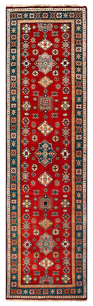 26009-Kazak Hand-Knotted/Handmade Afghan Rug/Carpet Tribal/Nomadic Authentic/ Size: 9'10" x 2'8"/300cm x 81cm