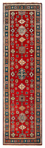 26009-Kazak Hand-Knotted/Handmade Afghan Rug/Carpet Tribal/Nomadic Authentic/ Size: 9'10" x 2'8"/300cm x 81cm