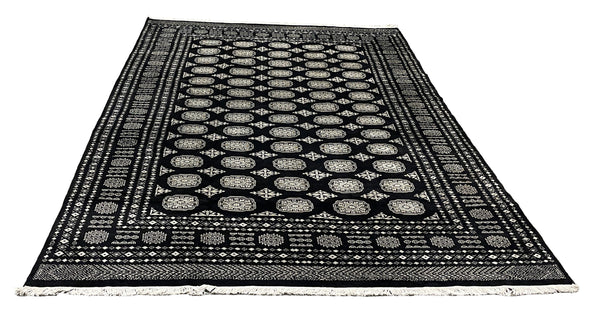 27590-Bokhara Hand-Knotted/Handmade Pakistani Rug/Carpet Tribal/Nomadic Authentic/ Size: 9'2" x 6'1"/279 cm × 185 cm