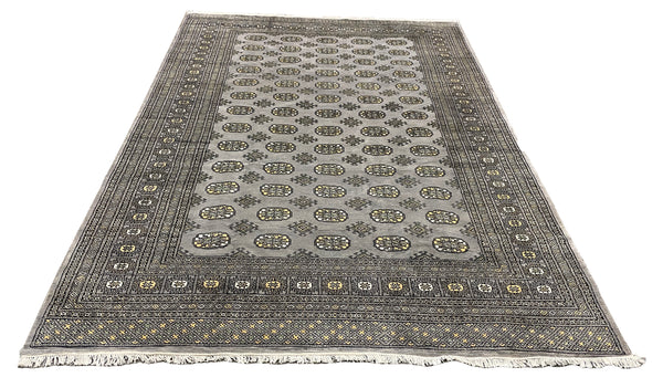 27594-Bokhara Hand-Knotted/Handmade Pakistani Rug/Carpet Tribal/Nomadic Authentic/ Size: 9'7" x 6'2"/292 cm × 188 cm