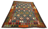 27548 - Kelim Hand-Woven/Flat-Weaved/Afghan Kelim/Carpet Modern/Nomadic Authentic/Size: 9'5" x 6'3"/287cm × 191cm