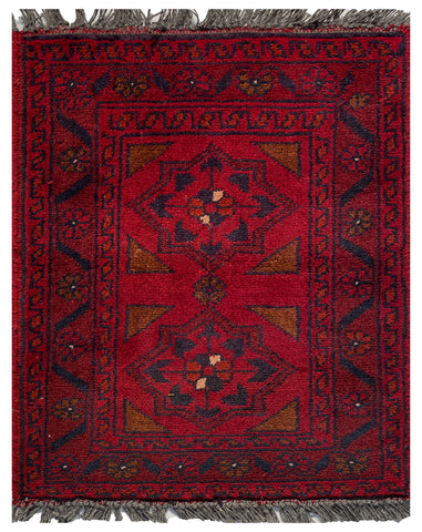 26352- Khal Mohammad Afghan Hand-Knotted Authentic/Traditional/Rug/Size: 1'9" x 1'5"