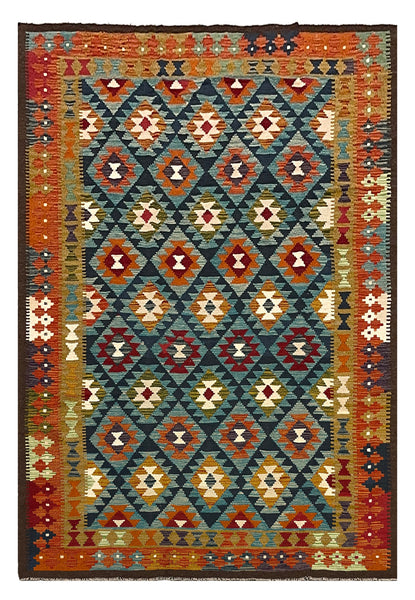 27566 - Kelim Hand-Woven/Flat-Weaved/Afghan Kelim/Carpet Modern/Nomadic Authentic/Size:  9'6" x 6'7"/290cm × 201cm