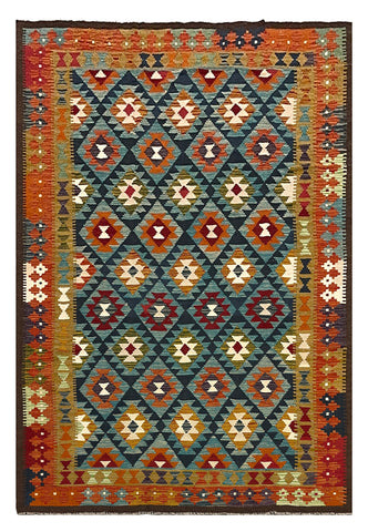 27566 - Kelim Hand-Woven/Flat-Weaved/Afghan Kelim/Carpet Modern/Nomadic Authentic/Size:  9'6" x 6'7"/290cm × 201cm
