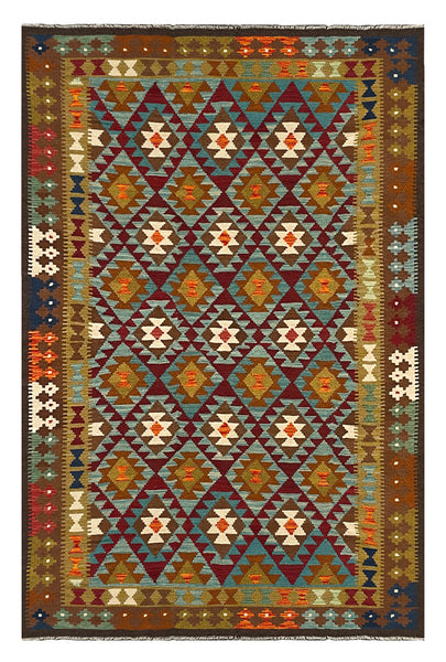 27557 - Kelim Hand-Woven/Flat-Weaved/Afghan Kelim/Carpet Modern/Nomadic Authentic/Size:  9'7" x 6'7"/292cm × 201cm