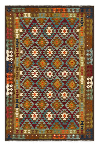 27557 - Kelim Hand-Woven/Flat-Weaved/Afghan Kelim/Carpet Modern/Nomadic Authentic/Size:  9'7" x 6'7"/292cm × 201cm