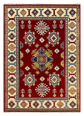 27523-Kazak Hand-Knotted/Handmade Afghan Rug/Carpet Tribal/Nomadic Authentic/ Size: 5'10" x 4'2"/178cm x 127cm