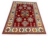 27523-Kazak Hand-Knotted/Handmade Afghan Rug/Carpet Tribal/Nomadic Authentic/ Size: 5'10" x 4'2"/178cm x 127cm