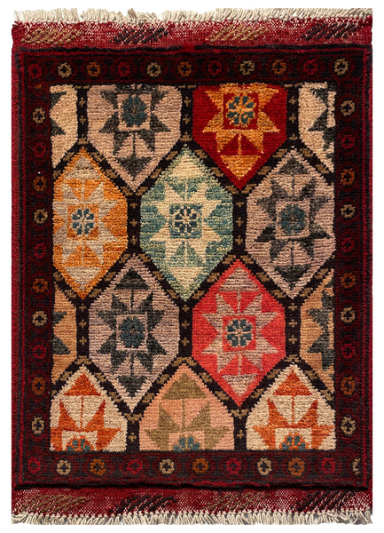 26372- Khal Mohammad Afghan Hand-Knotted Authentic/Traditional/Rug/Size: 2'0" x 1'4"