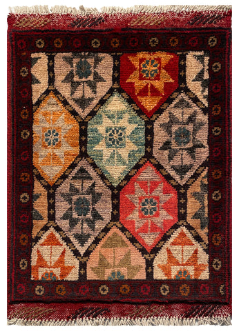 26372- Khal Mohammad Afghan Hand-Knotted Authentic/Traditional/Rug/Size: 2'0" x 1'4"/61cm x 41cm