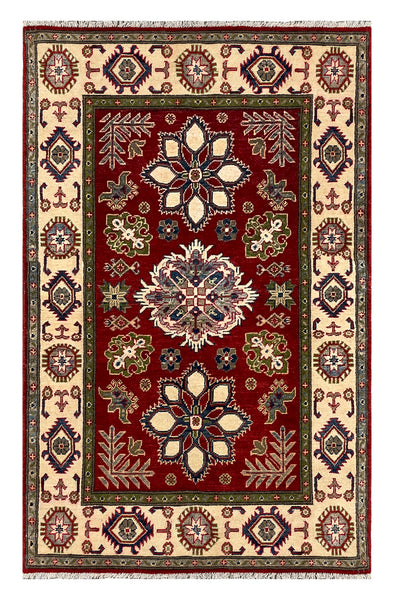 27511-Kazak Hand-Knotted/Handmade Afghan Rug/Carpet Tribal/Nomadic Authentic/ Size: 6'2" x 3'8"/188cm x 112cm