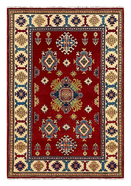 27526-Kazak Hand-Knotted/Handmade Afghan Rug/Carpet Tribal/Nomadic Authentic/ Size: 6'2" x 4'2"/188cm x 127cm