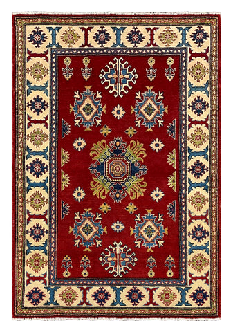 27526-Kazak Hand-Knotted/Handmade Afghan Rug/Carpet Tribal/Nomadic Authentic/ Size: 6'2" x 4'2"/188cm x 127cm